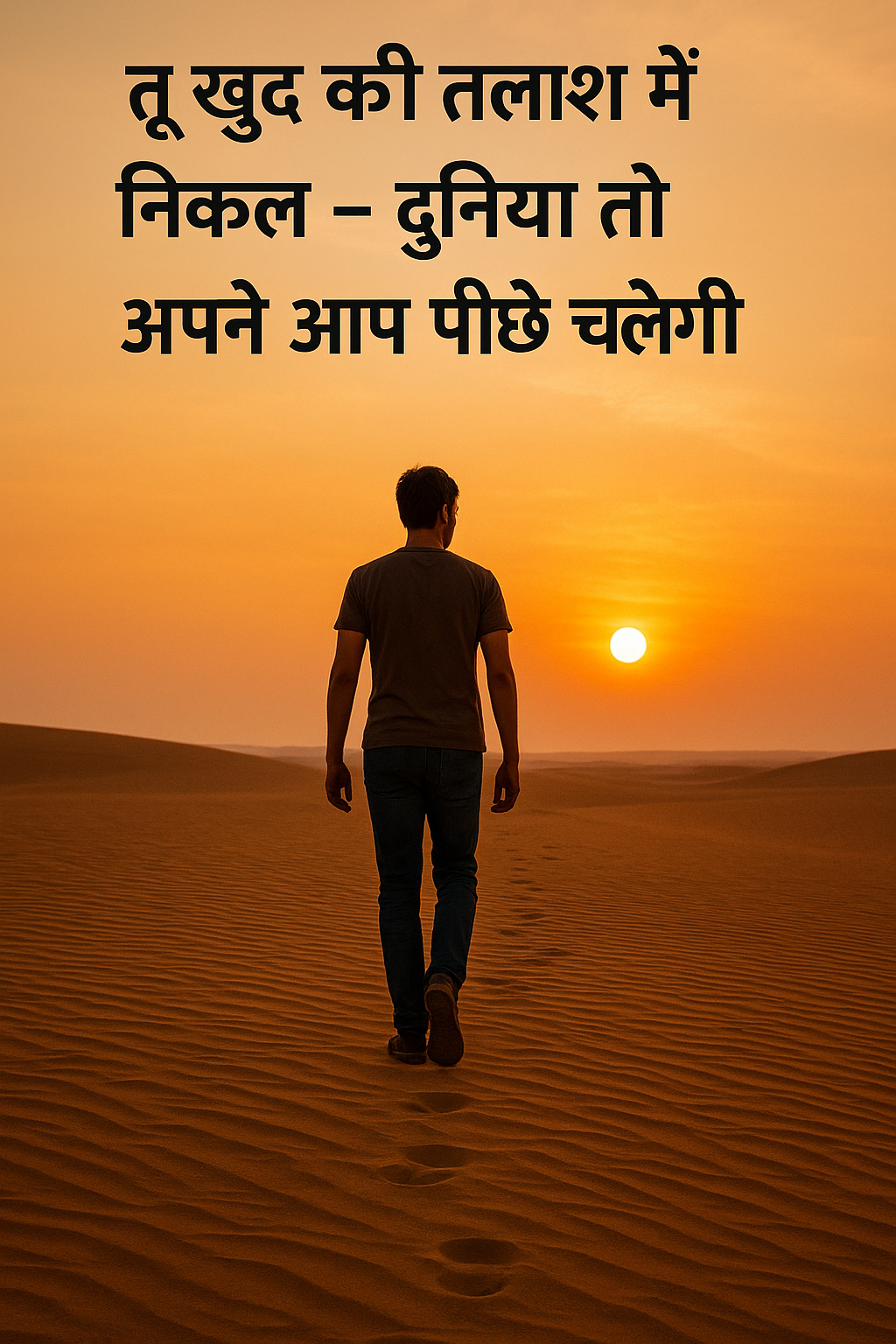 "Self-discovery journey of a confident Indian youth walking towards success in nature with sunlight and motivational energy"