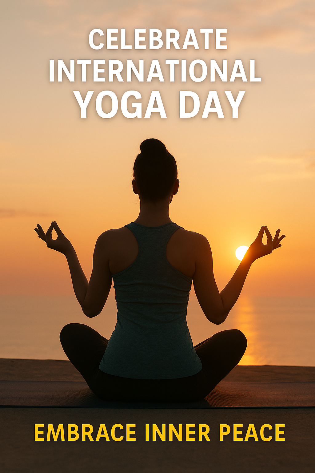 Woman practicing yoga at sunrise on International Yoga Day
